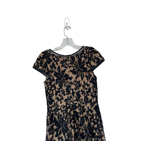 Tadashi Shoji Dress Navy Nude Embroidered Lace Formal Maxi Evening Gown Size 6 - Picture 10 of 15